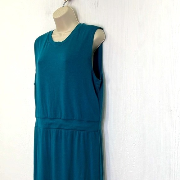 Lou & Grey - Dark Teal Signature Cinched Waist Sleeveless Midi Dress Size Large - Picture 6 of 10